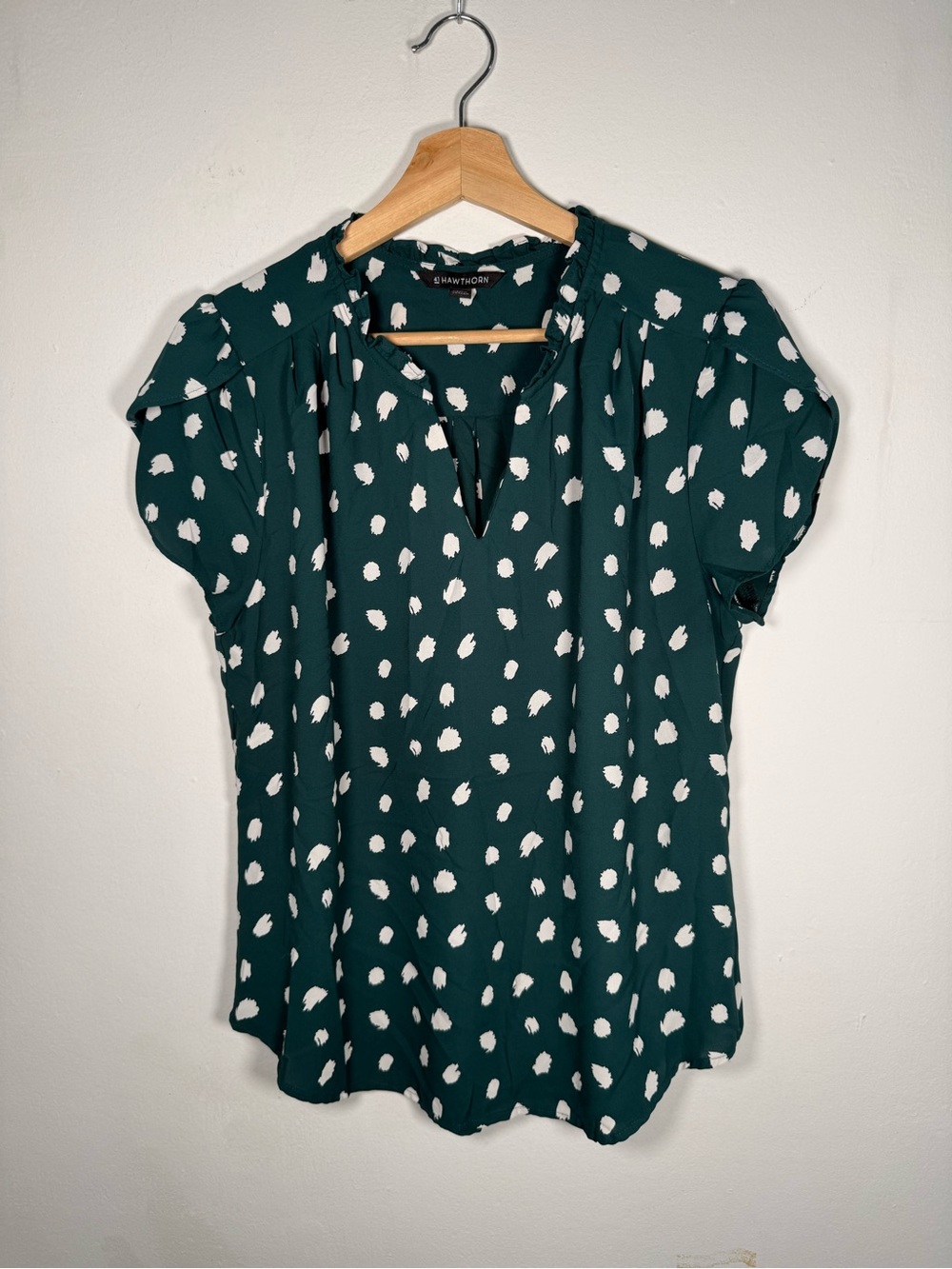 41 Hawthorn Dark Green Dot Short Sleeve Blouse